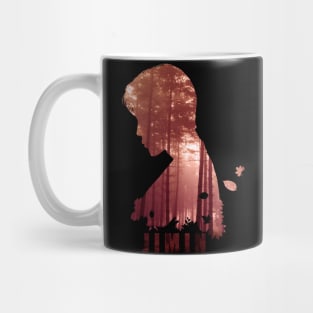 BTS Chim chim mochi Ji min side silhouette (red forest and leaves) - BTS Army kpop Mug